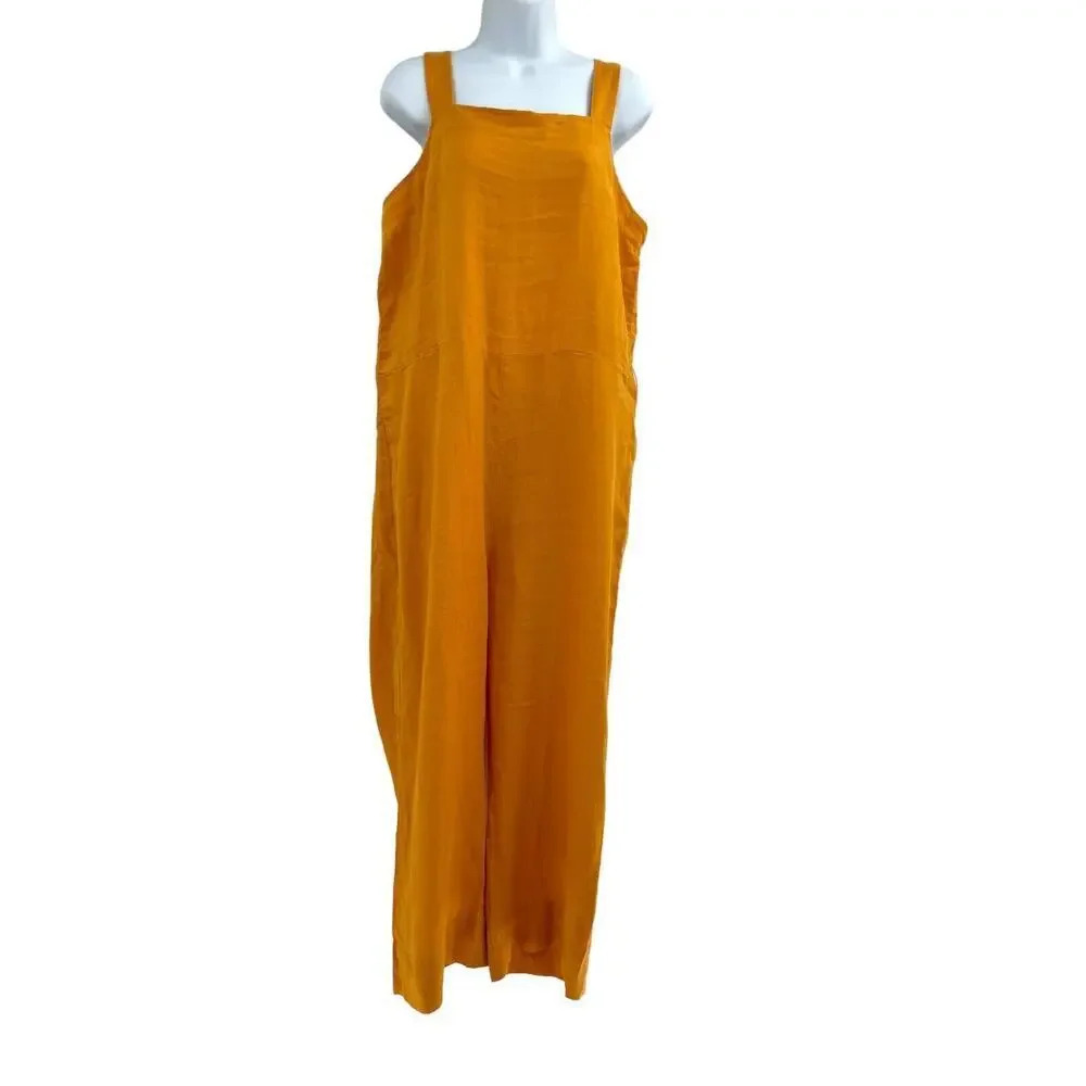 Everlane Womens Jumpsuit Linen Square Neck Sleeveless Golden Yellow Size 12 NWT